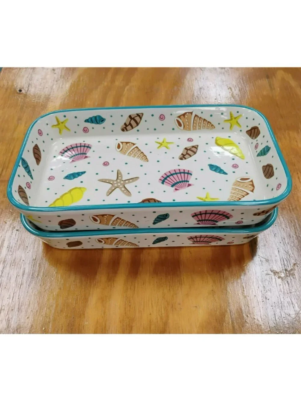 Temp-Tations Set Of 2 Coastal Rectangular Baking Dishes 0.75-Qt Beach Shell